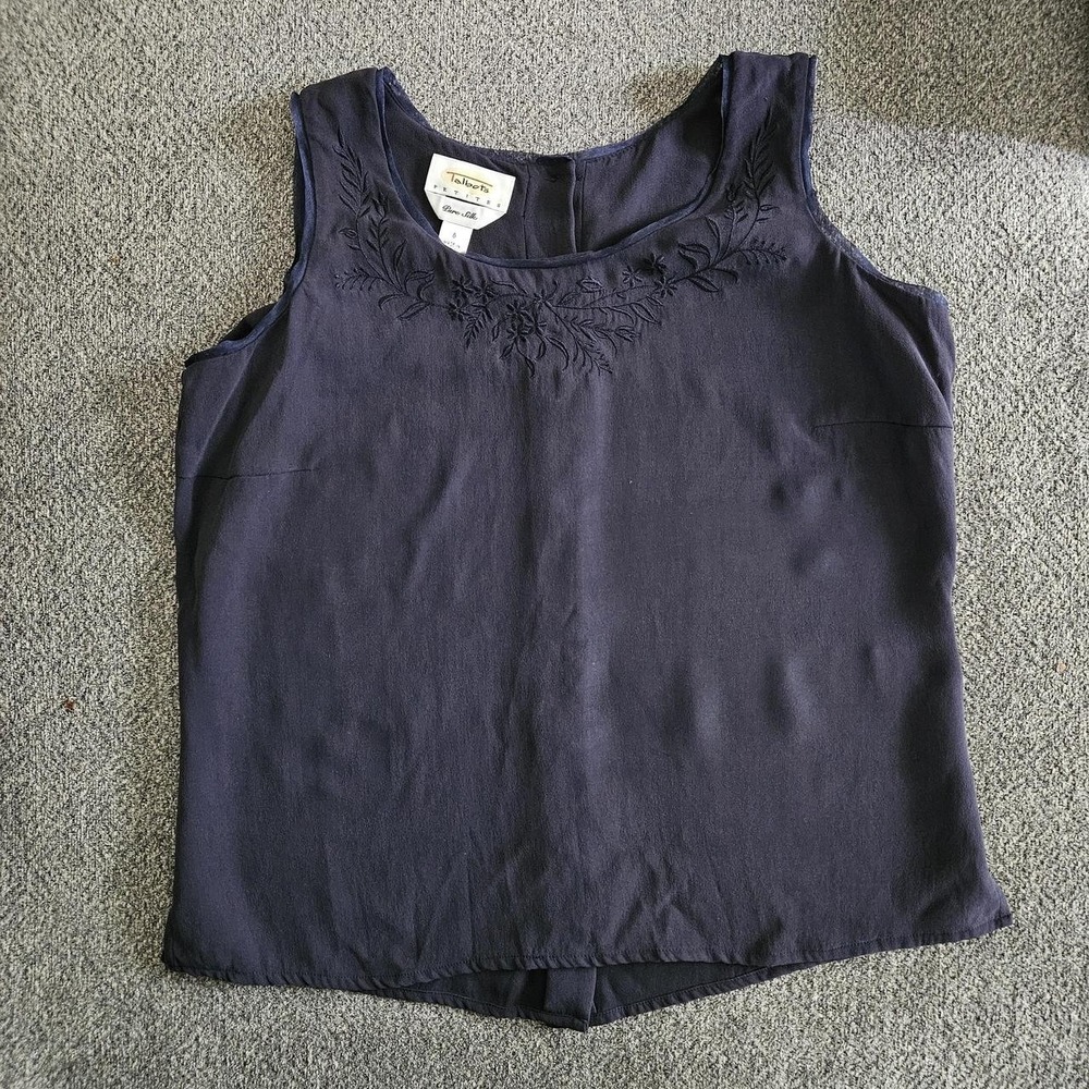 Womens Embroidered‎ Silk Tank Top Floral Sleeveless Size S